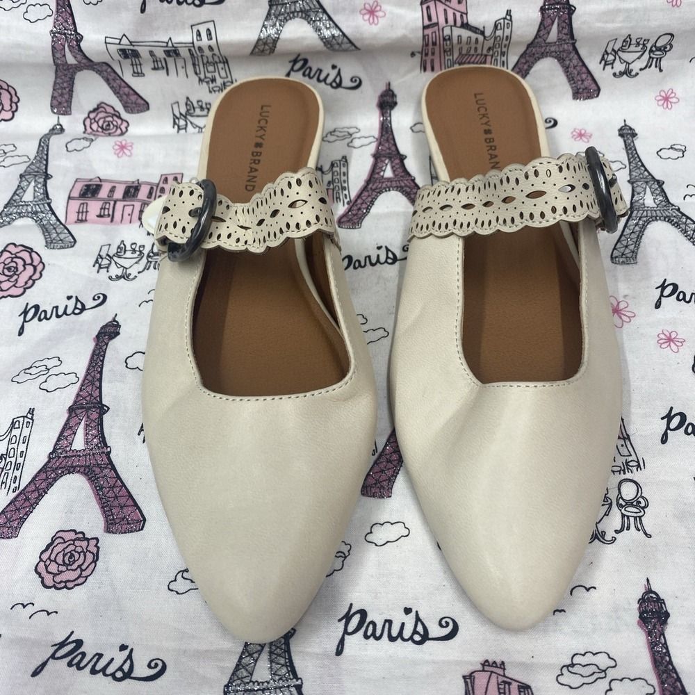 Lucky Brand Women's Nykola Cream Leather Slip-On Shoes, Size 8.5 M